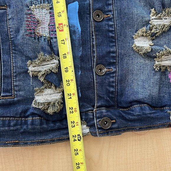 NWT Create 2MRW Men's Blue Denim Jacket Size M Distressed Hand Painted Stretch - Picture 11 of 11